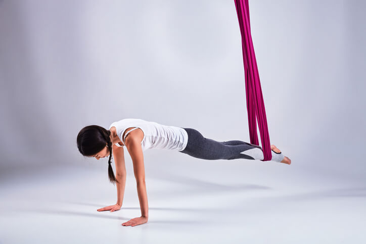 Inversion Bow Pose In Aero Anti Gravity Yoga. Aerial Exercises Stock Photo,  Picture and Royalty Free Image. Image 79790870.